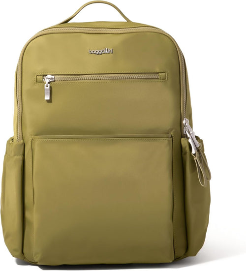 Baggallini Tribeca Expandable Travel Laptop Backpack Water-Resistant Nylon Work Bag w/Organization, Padded Sleeve & RFID Tech, Sage Twill, One Size