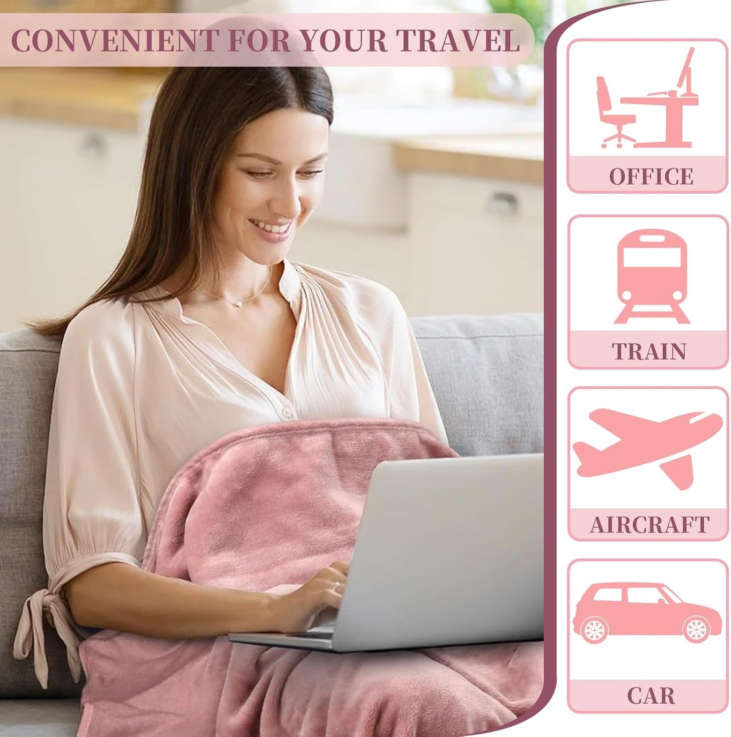 2 In 1 Travel Blanket Pillow, Portable Soft Travel Pillow Blanket, Folding Flannel Blanket for Airplane Car Long Trip, Multi-functional Travel Essentials, Comfortable Blanket for Outdoor Camping (GRY)