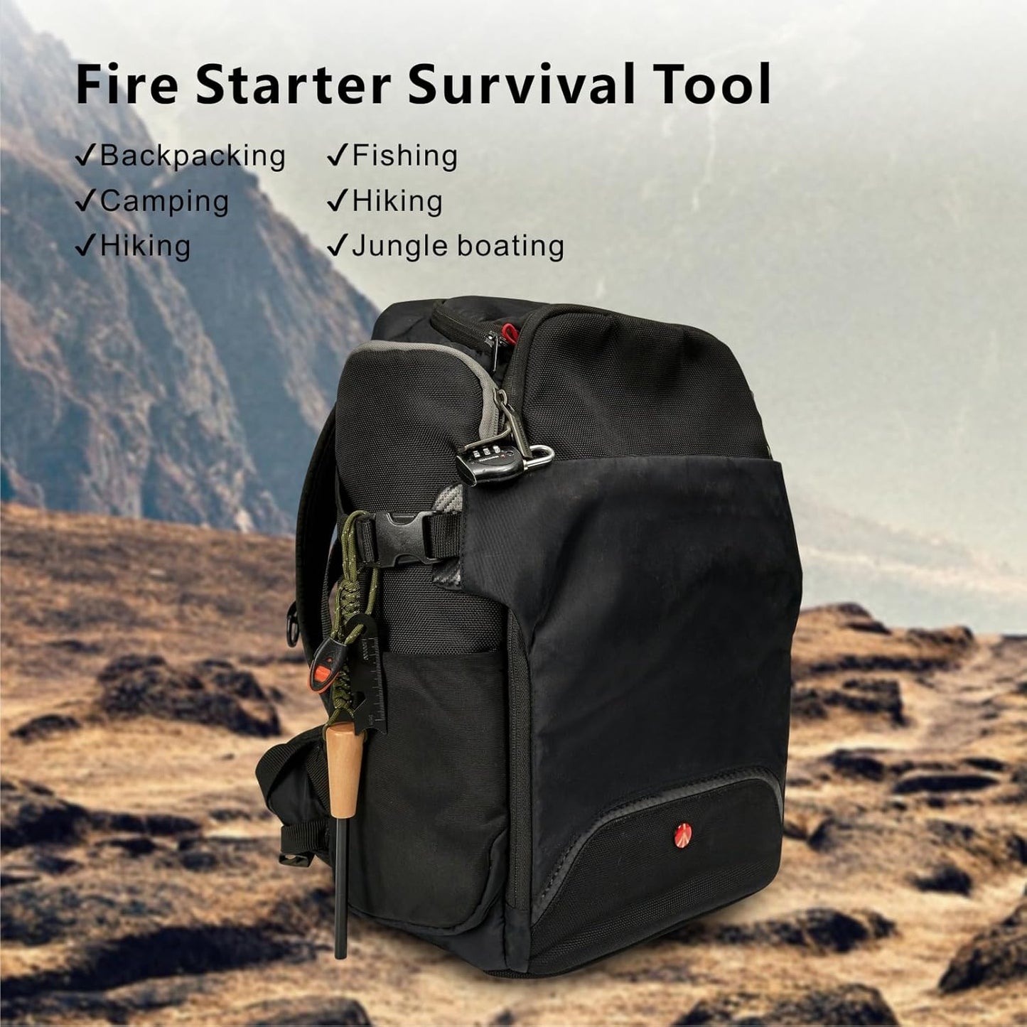 Fire Starter Survival Tool, 5/16" Ferro Rod 2 Pack with Paracord Lanyard, Multi-Tool Striker and Wooden Handle, Flint and Steel Fire Starter Kit for Your Hiking, Backpacking and Camping Essentials