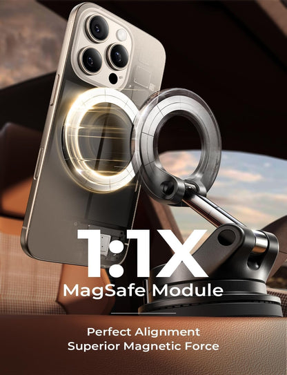 LISEN Retractable Car Phone Mount, 360 Adjustable for MagSafe Car Mount Magnetic Phone Holder, Vacuum Magnetic Phone Holder Suction Cup Phone Mount for iPhone 16 Pro Max 15 14 13 12 Plus Mini