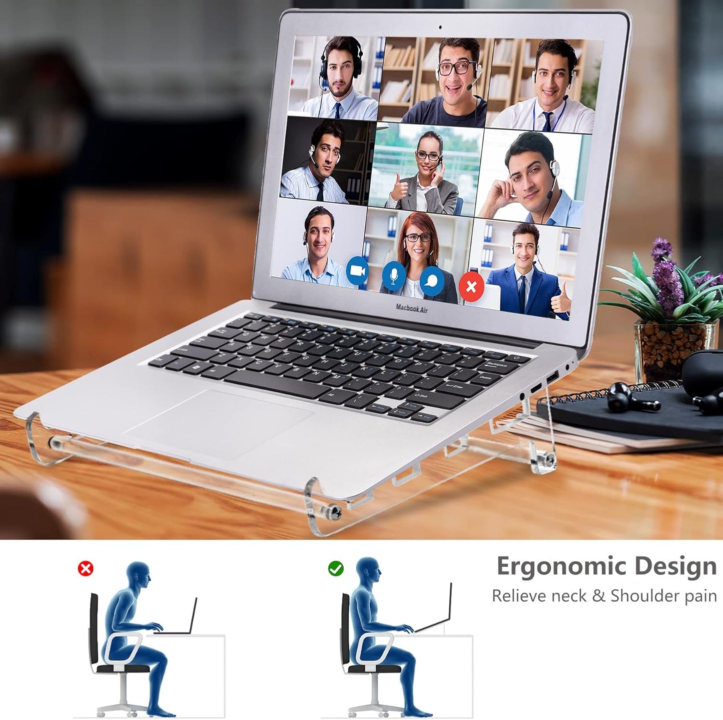 QUPIVA Acrylic Laptop Stand for Desk, Clear Ventilated Computer Stand Holder for Desk, Ergonomic Acrylic Sturdy Laptop Riser Compatible with MacBook Air Pro Dell Lenovo Thinkpad ASUS 9-16 Inch