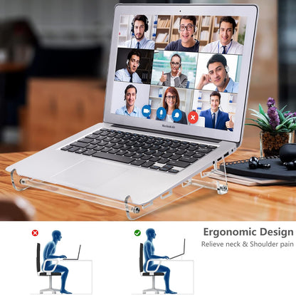 QUPIVA Acrylic Laptop Stand for Desk, Clear Ventilated Computer Stand Holder for Desk, Ergonomic Acrylic Sturdy Laptop Riser Compatible with MacBook Air Pro Dell Lenovo Thinkpad ASUS 9-16 Inch
