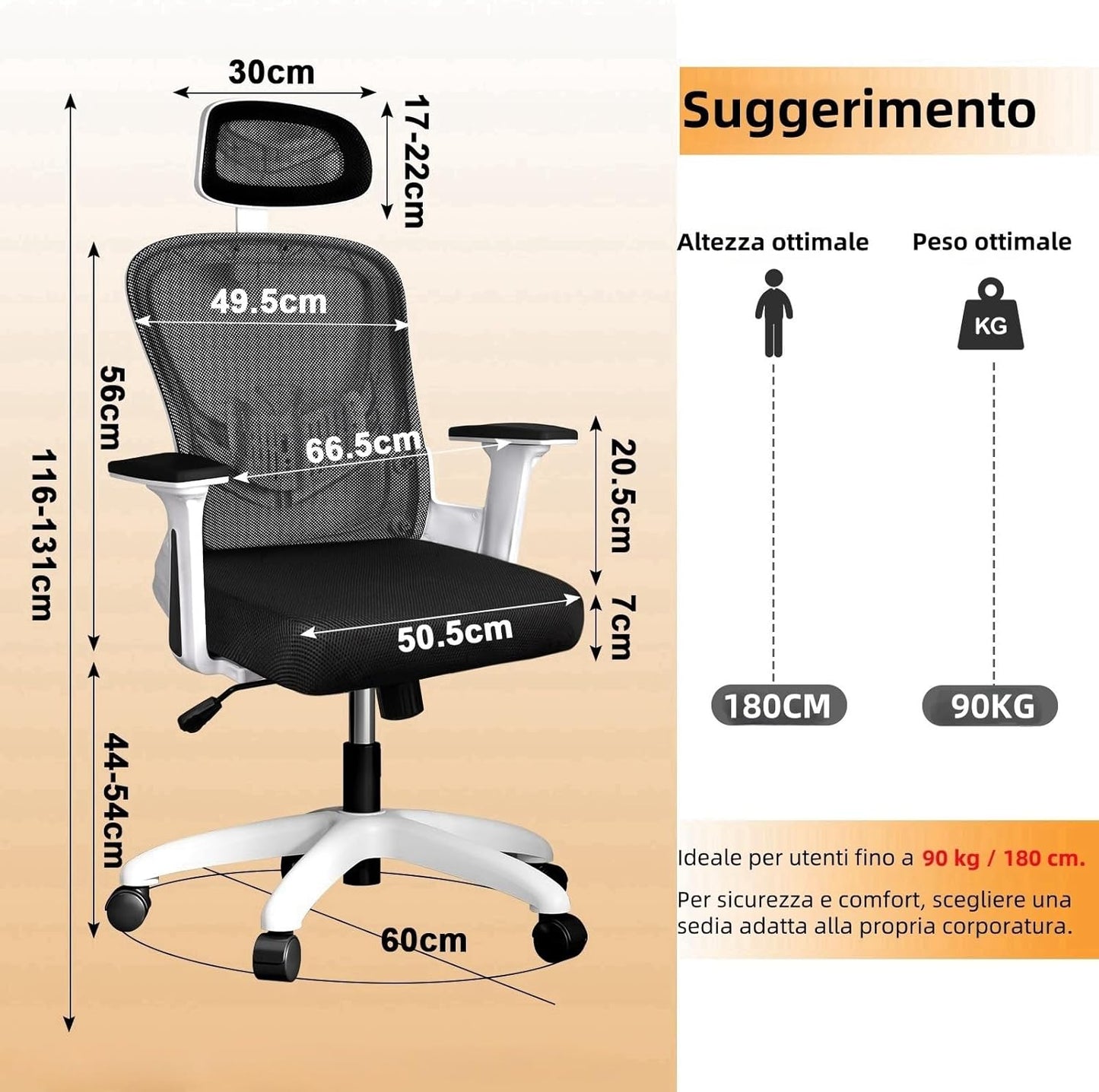 LIMBALAY Ergonomic Office Chair with Adjustable Lumbar Support, 2D Armrests, Headrest and Adjustable Height – Mesh Computer Chair for Office and Home