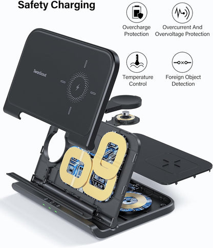 SwanScout Wireless Charger for Samsung Z Fold 6/5/Pixel 9 Pro Fold, SwanScout 705S, 3 in 1 Foldable Wireless Charging Station for Samsung Z Fold, Galaxy Watch 7/Ultra/6/5, Galaxy Buds 3 (No Adapter)
