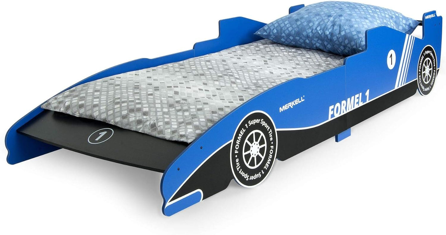 Leomark Wooden Children's Bed, Cot with Mattress 200 x 90 cm, Bolid Formula F1, Children's Bedroom Furniture Blue