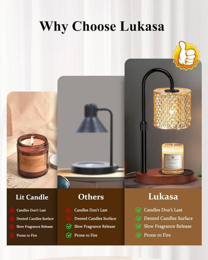 Lukasa Candle Warmer Lamp，Ideal Gifts for Mom，with Timer & Dimmer, Adjustable Height, 2 Bulbs,Candle Lamp Warmer,Fits All Candle Sizes - Ideal Gifts for Women, Mothers Day Gifts, Home Vintage Decor