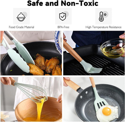 Camkinger Camping Essentials Cooking Utensils Set, 15Pcs Green Portable Camp Kitchen Cookware Organizer with Storage Bag, Camper Gear Must Have Accessories Supplies for Travel BBQ Grill Picnic Hiking