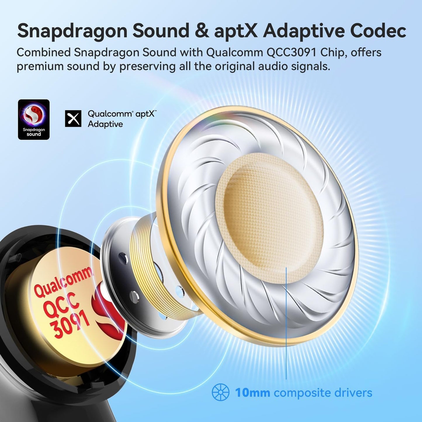 EarFun Air Pro 4 Adaptive Hybrid Noise Cancelling Wireless Earbuds Bluetooth,Qualcomm Snapdragon Sound, aptX™ Lossless, 6 Mics AI cVc 8.0 Call, LDAC Hi-Res Audio, 52H Playtime, BT5.4, in-Ear Detection