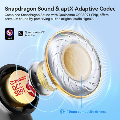 EarFun Air Pro 4 Adaptive Hybrid Noise Cancelling Wireless Earbuds Bluetooth,Qualcomm Snapdragon Sound, aptX™ Lossless, 6 Mics AI cVc 8.0 Call, LDAC Hi-Res Audio, 52H Playtime, BT5.4, in-Ear Detection