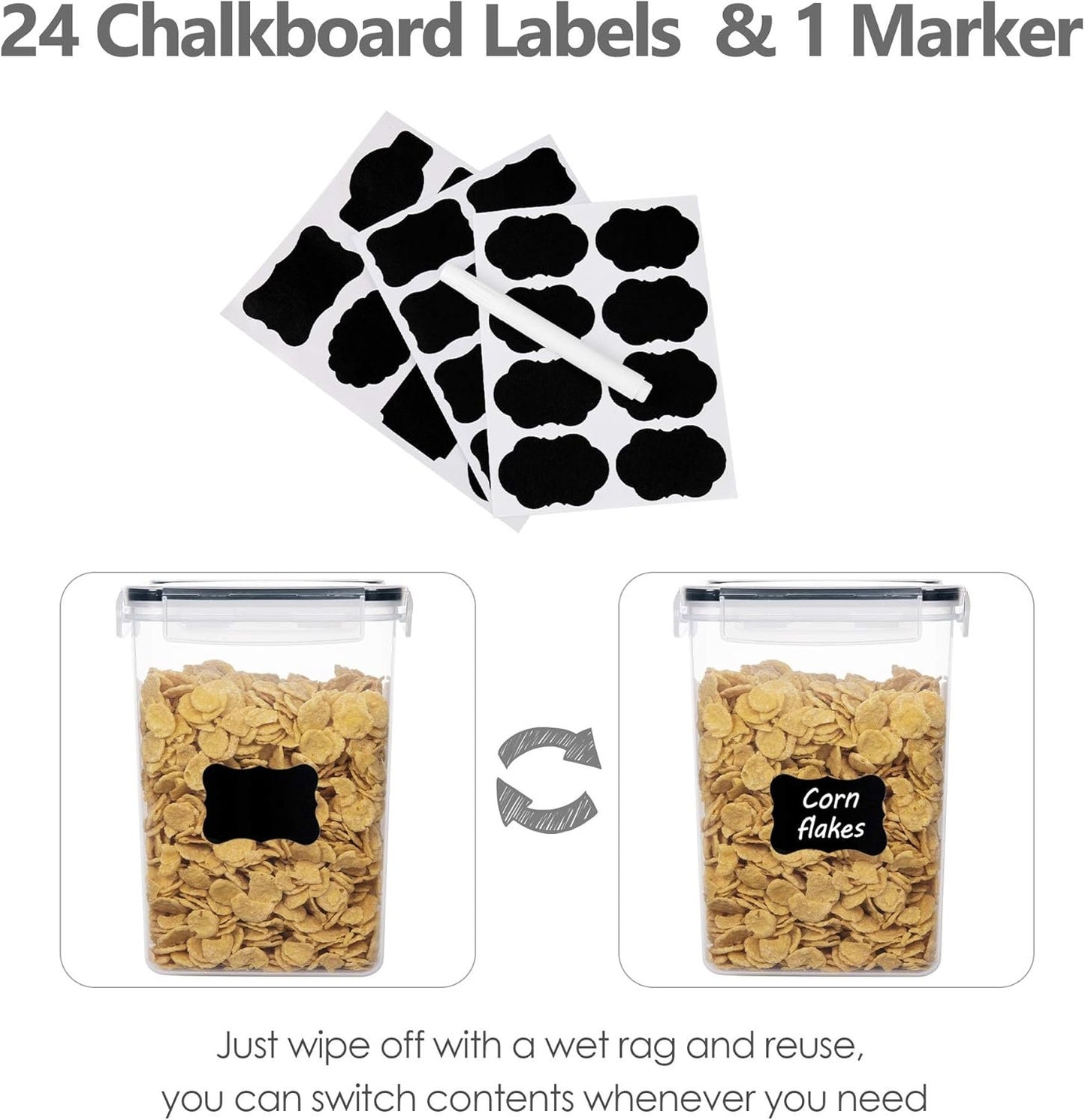 Vtopmart 14pcs Food Storage Containers Set, Kitchen & Pantry Organizers and Storage, BPA-Free Plastic Airtight Pantry Storage Container with Lids for Cereal, Flour and Sugar, Includes 24 Labels