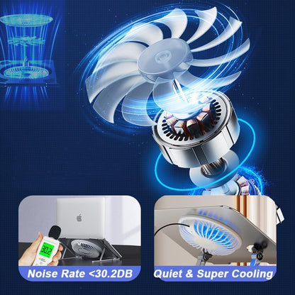 KEROLFFU Laptop Stand Fan With 360 Rotating Base, Adjustable Height Up to 10", Ergonomic Aluminum Riser Holder for 10-17 Inch Laptops/All MacBook Air
