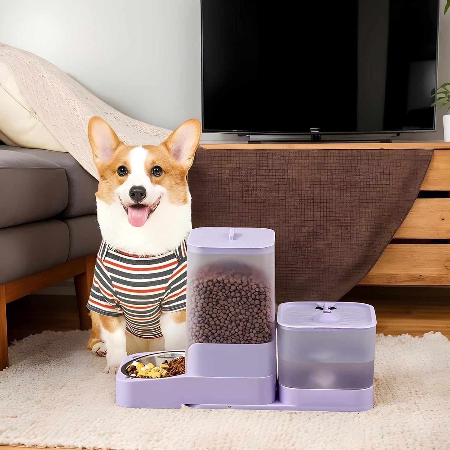 Automatic Cat Food Dispenser - Cat Food Feeder Water Dispenser,Drinker Waterer Large Capacity Pet Supplies, Storage Container for Kitten Puppy Feeding Watering