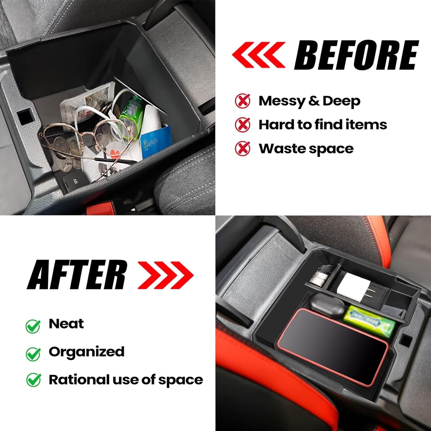 Neepiar Center Console Organizer Tray Compatible with 2024 Ford Ranger Raptor Lariat XL XLT Armrest Storage Box Insert Interior Accessories-ONLY FIT Electric Handbrake Version