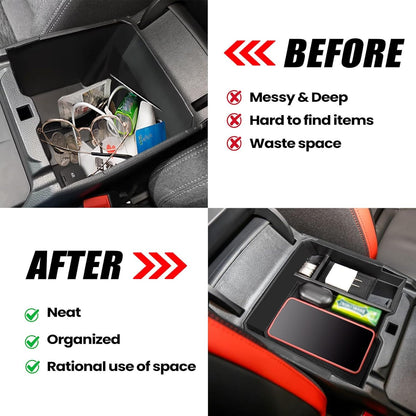 Neepiar Center Console Organizer Tray Compatible with 2024 Ford Ranger Raptor Lariat XL XLT Armrest Storage Box Insert Interior Accessories-ONLY FIT Electric Handbrake Version