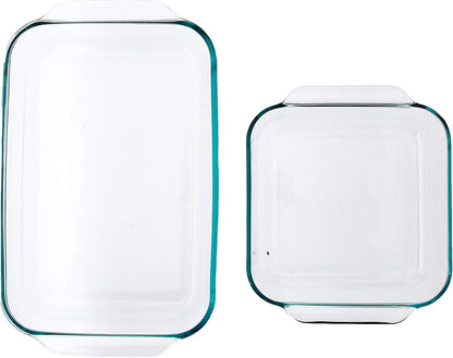Pyrex 2Piece Basics Value Pack1-Basics 8"/2 dish1-Basics 3 Quart Oblong Bake Dish, 2.2, Clear