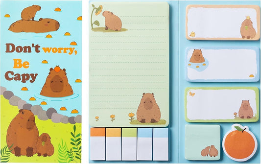 Don't Worry Be Capy Post it Notes, Teacher Appreciation Gifts, Cute Sticky Notes Set，Capybara Stationery Set Writing Memo Pads School Office Supplies for Home, Office, Notebook, 550 Sheets