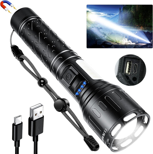 MOREVAC Flashlights High Lumens Rechargeable- Super Bright Tactical Magnetic LED Flash Light with 8 Modes,COB Work Light,Waterproof,Power Handheld Flashlight for Emergency,Hurricane,Hiking