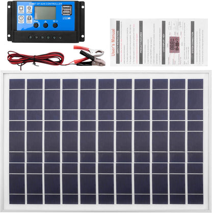 JUMYNOOY 30W 12V Solar Panel Battery Charger+40A Controller for RV Car Boat Home Camping, Black