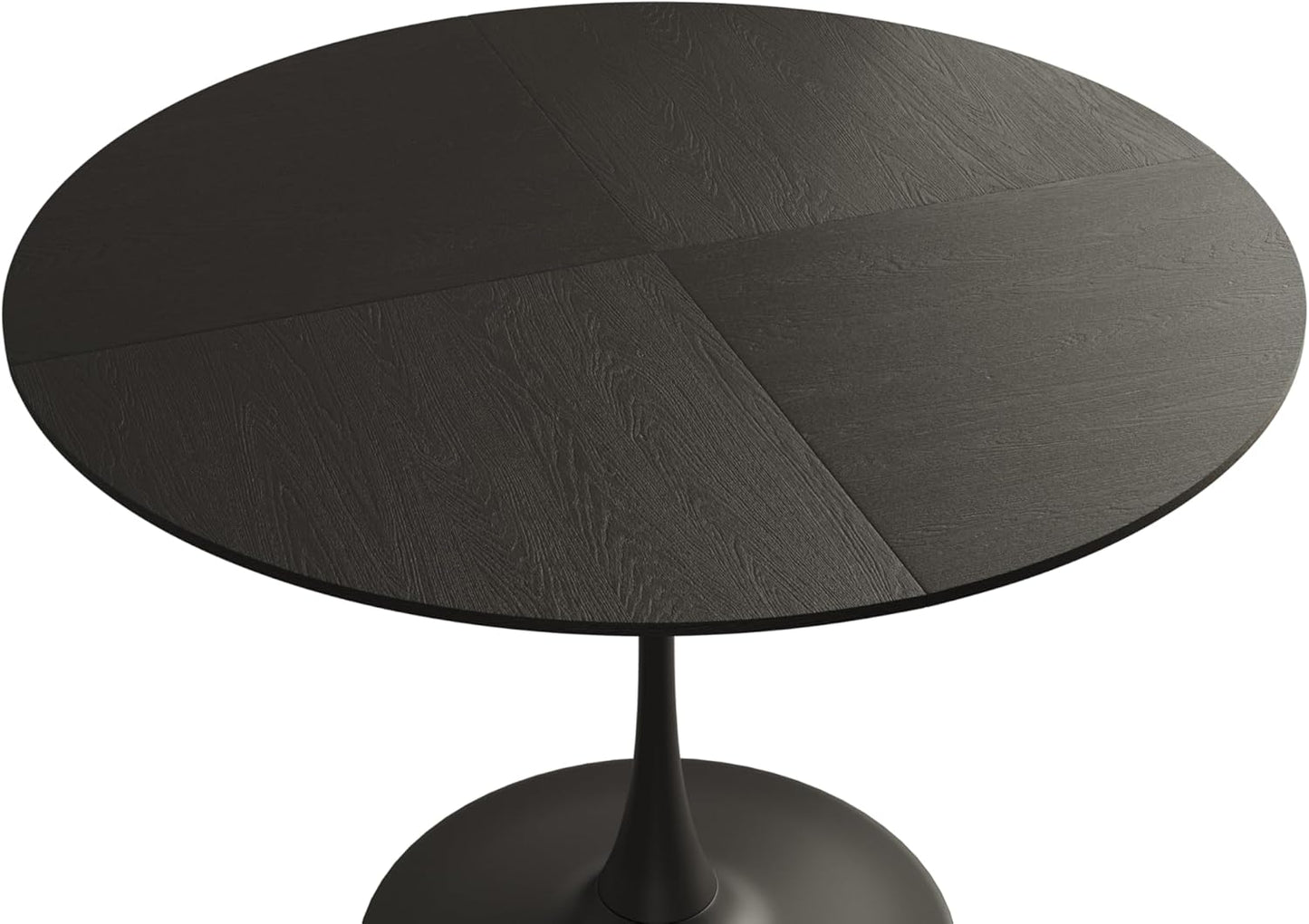 47.24" Modern Round Dining Table, Four Patchwork Tabletops with Black Color Solid Wood Grain Table Top, Metal Base Dining Table, End Table Leisure Coffee Table