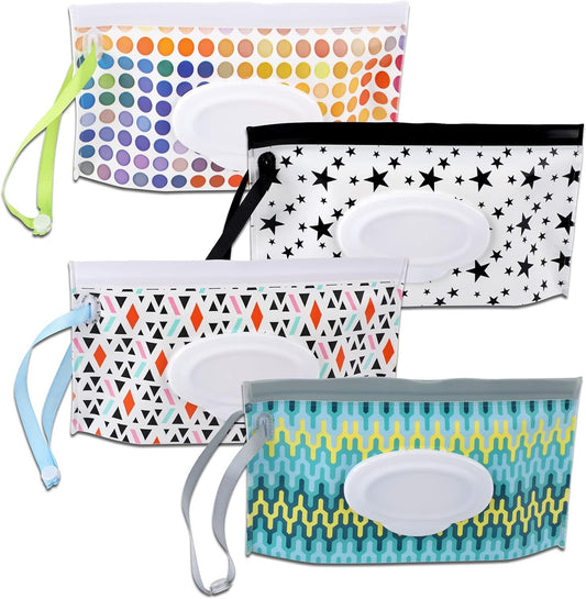4 Pack Baby Wipe Dispenser,Portable Wet Wipe Holder Container,Reusable Wipes Dispenser Cases,Lightweight Travel Wet Wipe Pouch
