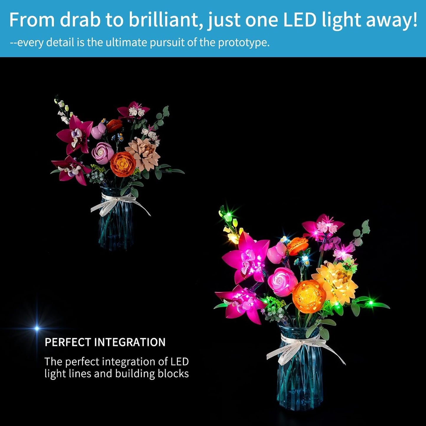 BrickSoul Led Light Kit for Leg0 10342 Botanicals Pretty Pink Flower Bouquet Building Set