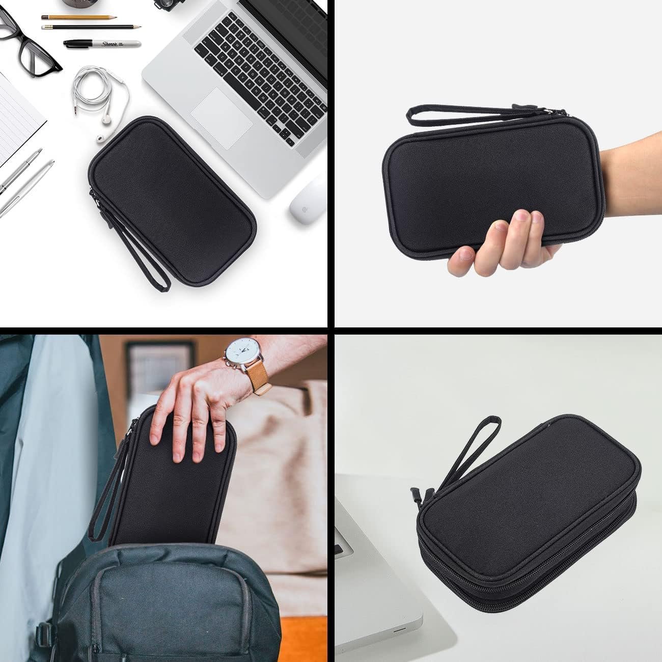 CAOODKDK Electronics Accessories Cases, Travel Cable Organizer Pouch Bag, Portable Waterproof Double-Layer All-in-One Storage Bag, Charger&USB Cable/Power Bank/Magic Mouse/Earphones (Black)