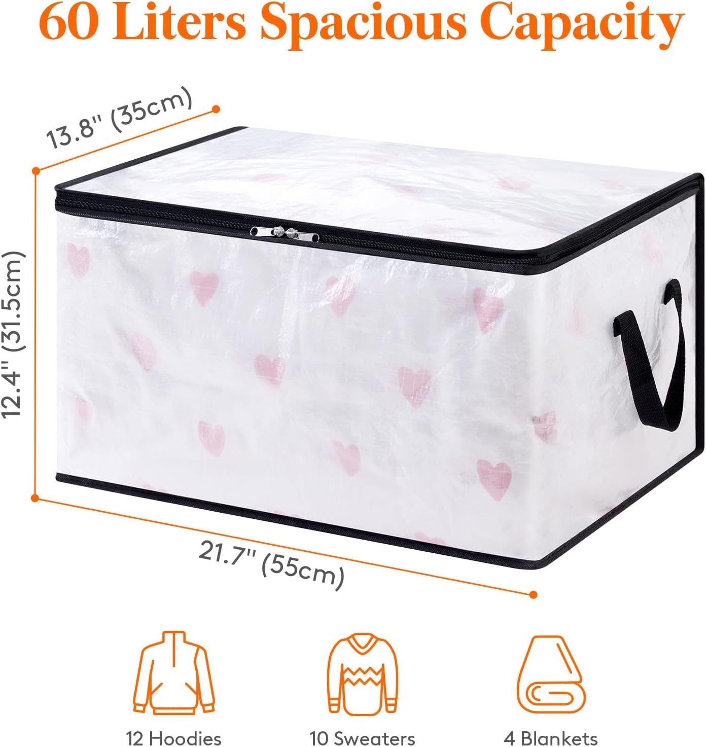 Lifewit 6 Pack Plastic Clothes Storage Bags, 60L Foldable Storage Containers Closet Organizers and Storage Moving Bags with Sturdy Zipper Lids Reinforced Handle for Bedding, Blanket, Comforter