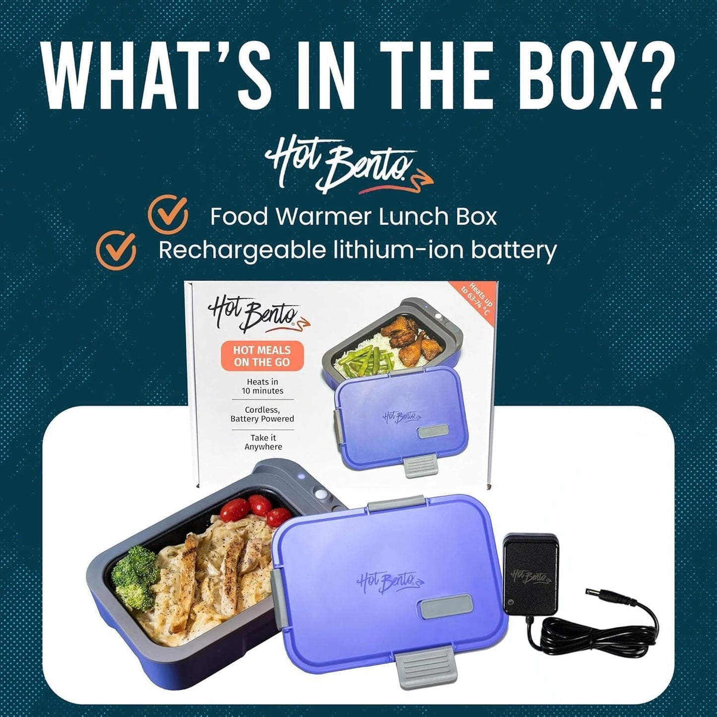 Hot Bento â€“ Self Heated Lunch Box and Food Warmer â€“ Battery Powered, Portable, Cordless, Hot Meals for Office, Travel, Jobsite, Picnics, Outdoor Recreation, Kitchen Meal Prep, Black
