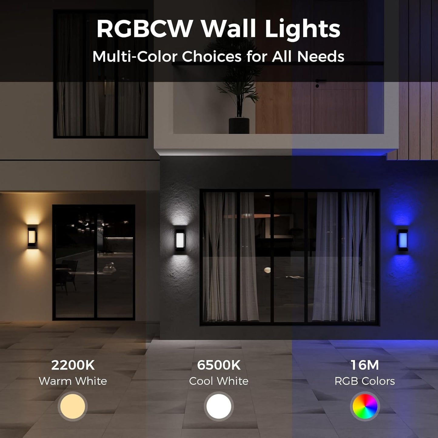 XMCOSY+ Outdoor Wall Lights, 2100LM Smart LED Porch Lights Outdoor, RGBCW Exterior Lighting Sconce, Wi-Fi Control, Compatible with Alexa, IP65 Waterproof, 2 Pack
