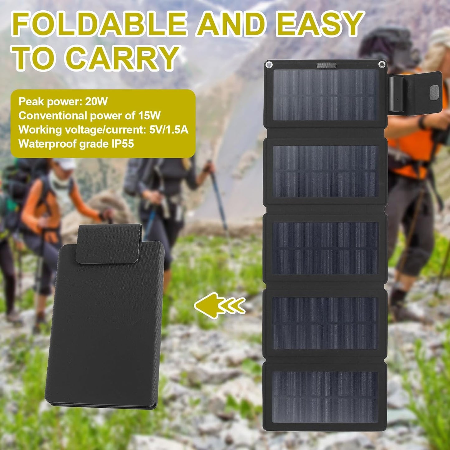 DJAPWPX 20W Folding Solar Panel Charger IP55 Waterproof Portable Solar Panel with Climbing Buckles USB TYPC Solar Power Charger Outdoor Solar Panel Phone Chargers for Outdoor Camping Hiking (B)