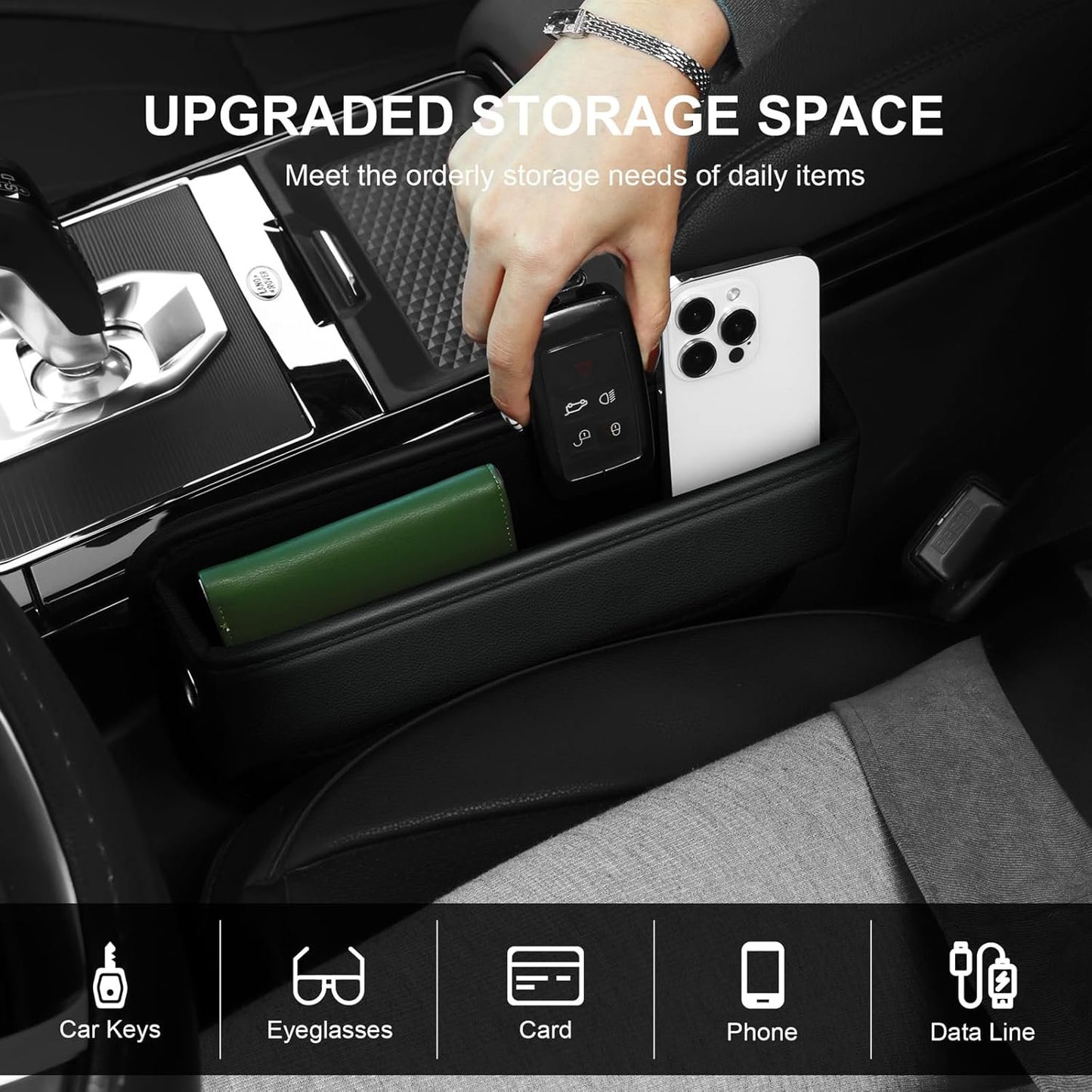 Feitxwai Car Seat Gap Filler, Car Seat Gap Organizer, Car Seat Storage Box Leather Car Seat Gap Filler, Car Seat Gap Pocket, car accessories, car gap filler, accessoire voiture(Black 1PCS)