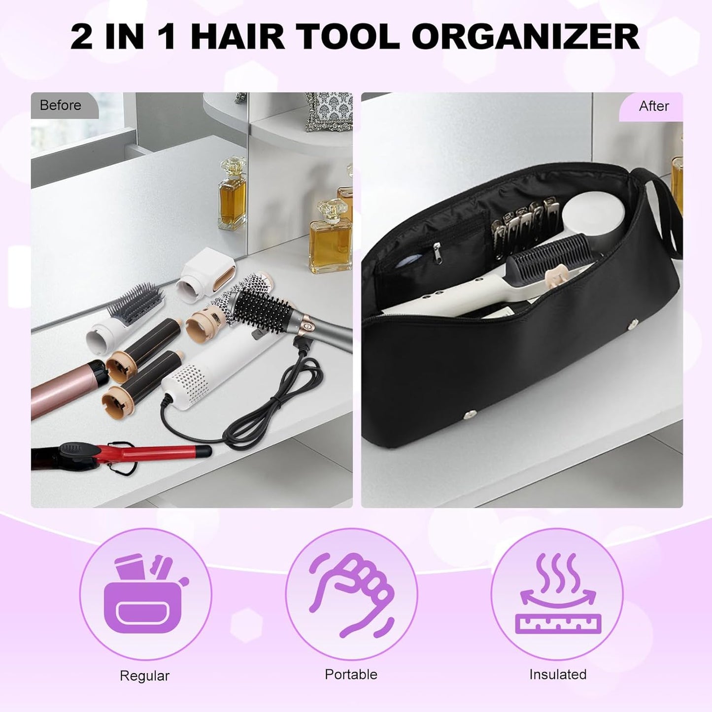 Large Travel Bag for Hot Hair Tools Heat Resistant Curling Iron Hair Straightener 2 in 1 Hair Tool Bag Travel Organizer