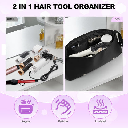 Large Travel Bag for Hot Hair Tools Heat Resistant Curling Iron Hair Straightener 2 in 1 Hair Tool Bag Travel Organizer