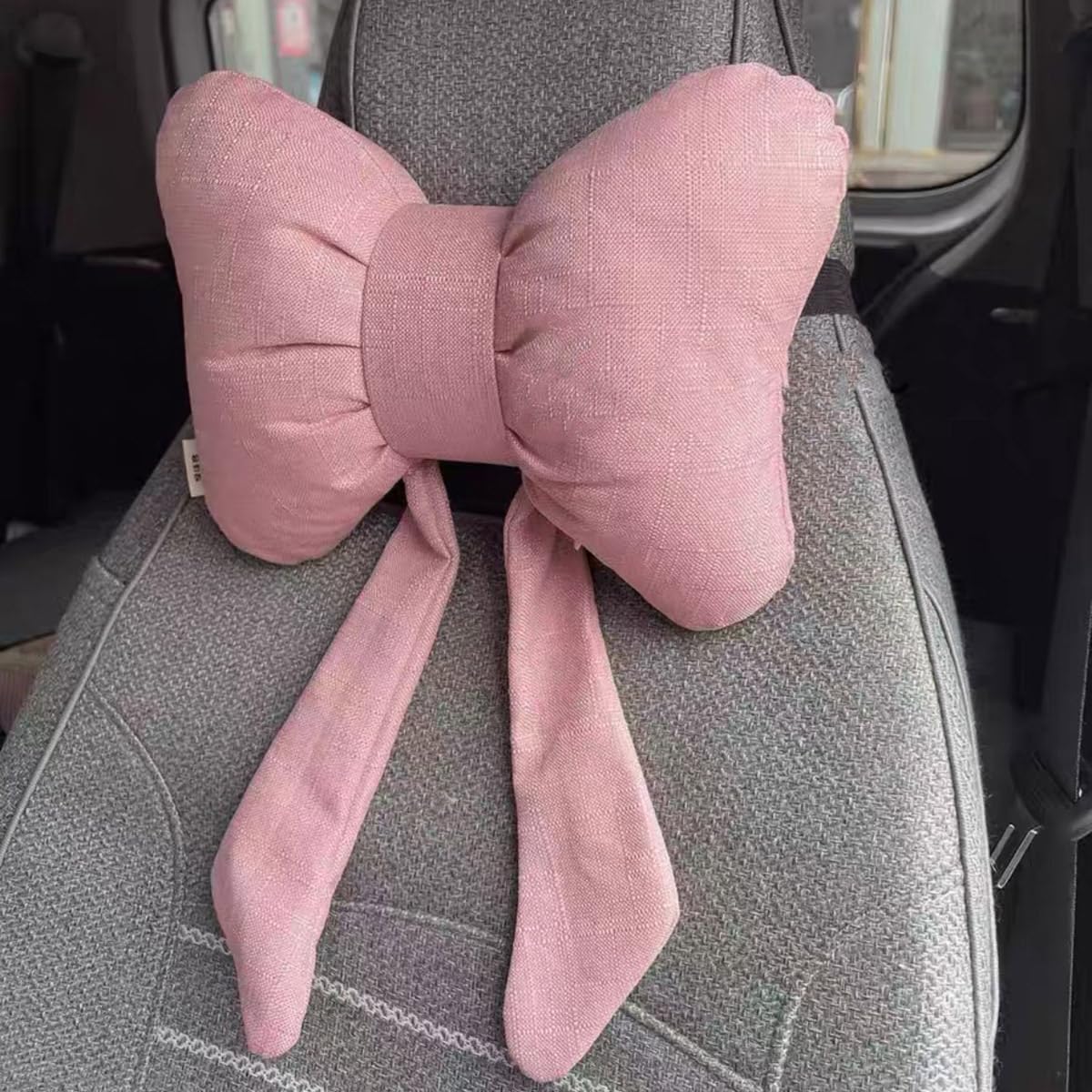AIMALL Car Headrest Neck Pillow, Stylish Bow Design, Soft Cotton and Linen Fabric, Comfort Support for Head and Neck, Universal Fit, Black, Red or Pink, 11 x 8.6 Inches