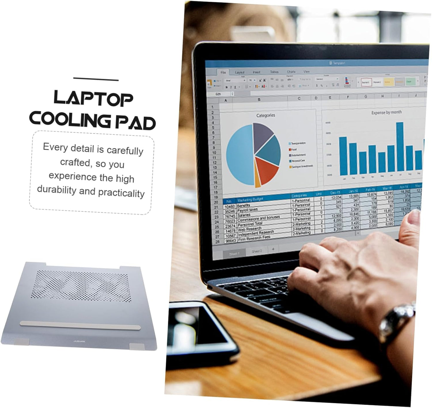 CAXUSD Computer Accessories Laptop Cooling Pad Alloy Stand Fan Ventilated Rack