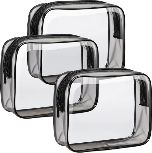 F-color 3 Pack TSA Approved Toiletry Bag - Clear Makeup Bag, Travel Cosmetic Bag for Women Men, Quart Size, Black