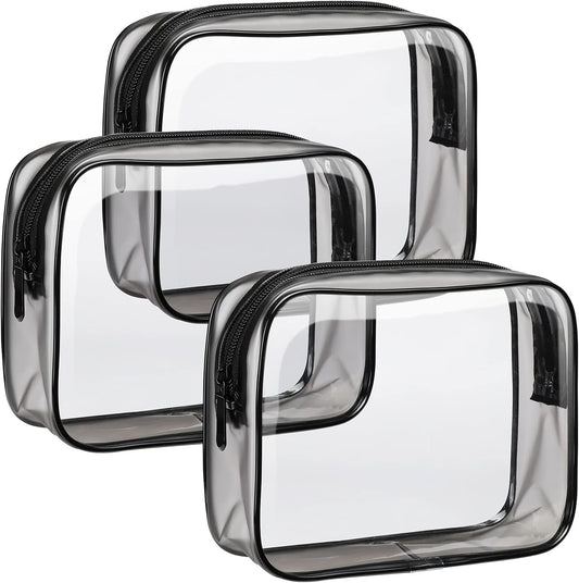 F-color 3 Pack TSA Approved Toiletry Bag - Clear Makeup Bag, Travel Cosmetic Bag for Women Men, Quart Size, Black