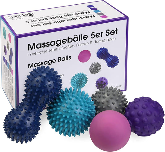 ALPIDEX Massage Balls Set of 5 Balls Lacrosse Feet Triggerpoint Different Degrees of Hardness for Back Legs Feet Hands