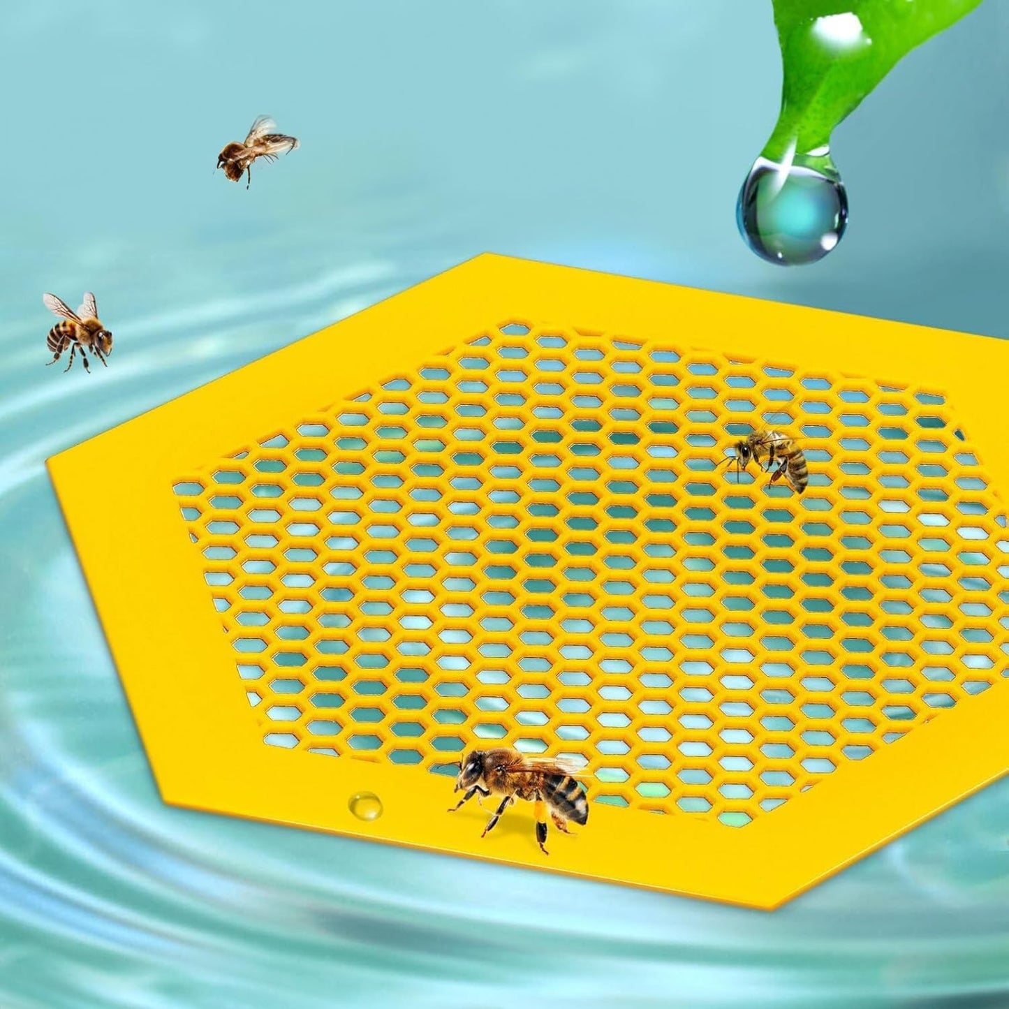 Proxima Direct 1 Pack Large Floating Bee Island for Driking Floatable Bee Waterer Bee Feeder with Beehive Design, Floating Watering Station for Feeding for Outdoor Garden (Yellow)
