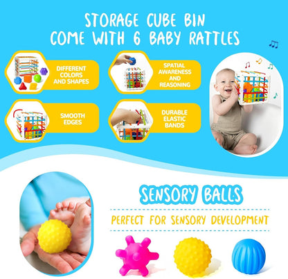 Montessori Toys for Babies 0-3-6-12 Months, 6 in 1 Baby Toys 4 5 6 7 8 9 Month Old, Baby Blocks Stacking Toys, Infant Baby Sensory Development Learning Toys Gifts for 1 2 3 Year Old Boys Girls