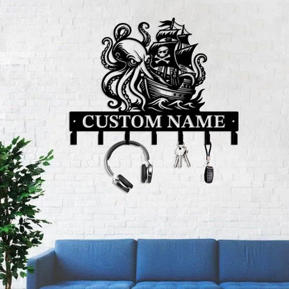 Casebrick Custom Pirate Metal Wall Hooks,Key Holder- Personalized Iron Wall Decor for Keys, Coats & Home Organization (Black, Decorative Wall Hooks for Entryway, Bedroom, Office) (Style A)