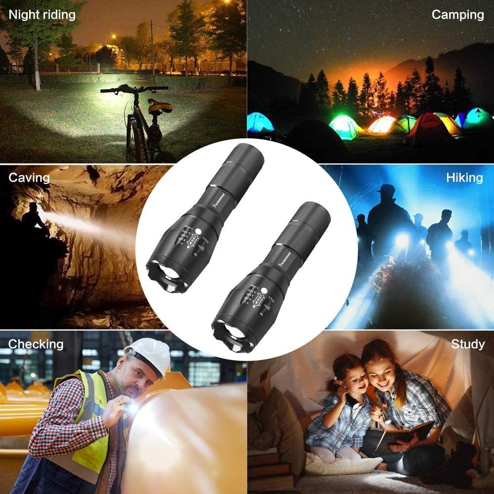 Ultra Bright Flashlights, 2000 Lumens LED Tactical Flashlight, Zoomable, Adjustable Focus, IP65 Waterproof, Portable, 5 Light Modes for Indoor and Outdoor Camping Emergency Hiking (3 Pack)