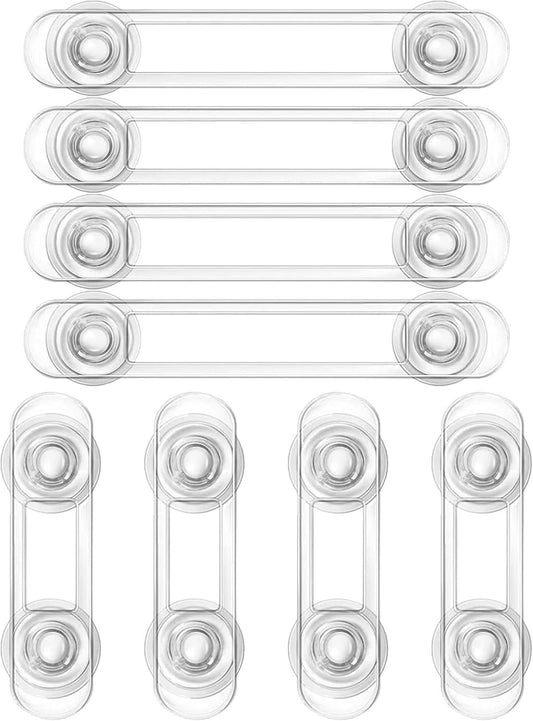 8PCS Child Safety Locks for Cabinets, Transparent Cupboard Door Locks - Easy Install, No Tools Needed - 2 Sizes