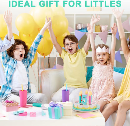 Inhahland Birthday Cake Cutting Toys, Wooden Play Food Set for Kids Toddlers, Pretend Play Kitchen Toys for Boys Girls