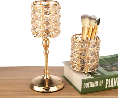 Feyarl Crystal Beads Makeup Brush Holder Pen Pencil Holder Storage Organizer Container (Gold)