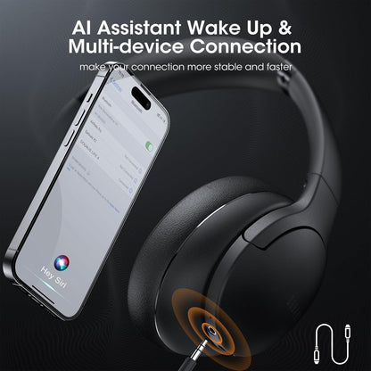 DOQAUS Wireless Headphones, 90H Playtime Bluetooth Headphone Over Ear with 3 EQ Modes, Built-in Mic, HiFi Stereo Sound, Deep Bass, Foldable Wireless Headset for iPhone/PC/Travel/Office (Black)