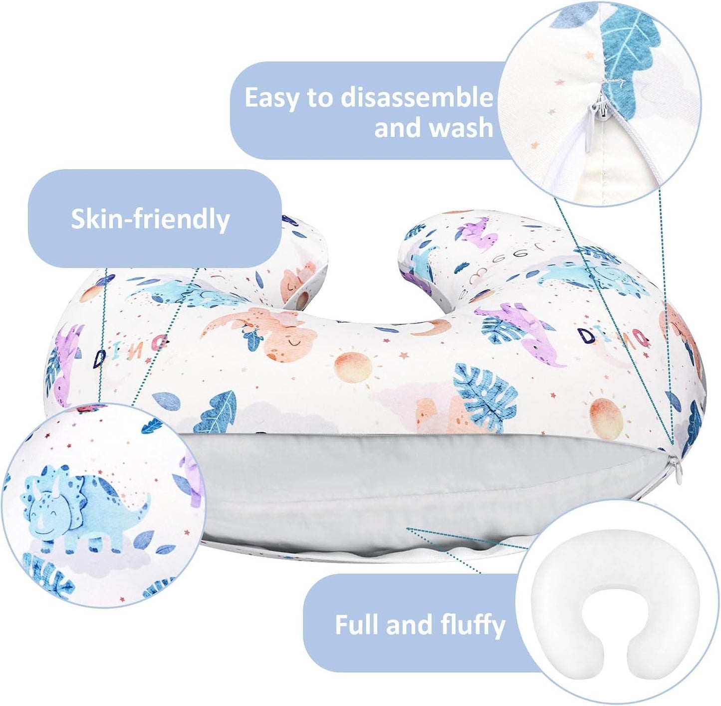 DILIMI Nursing Pillow for Breastfeeding, Ultra Soft Comfortable Baby Essentials Breast Feeding Pillow for Bottle and Breastfeeding with Stretchy Removable Nursing Pillow Cover, Watercolor Dinosaur