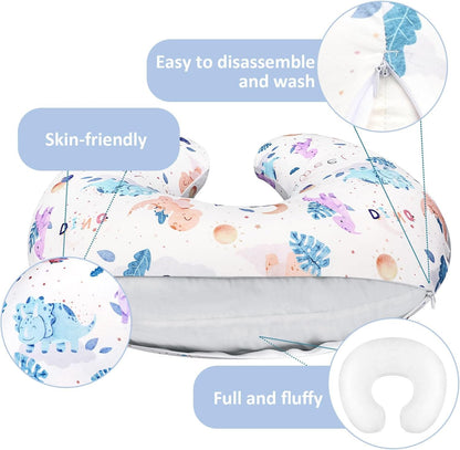 DILIMI Nursing Pillow for Breastfeeding, Ultra Soft Comfortable Baby Essentials Breast Feeding Pillow for Bottle and Breastfeeding with Stretchy Removable Nursing Pillow Cover, Watercolor Dinosaur