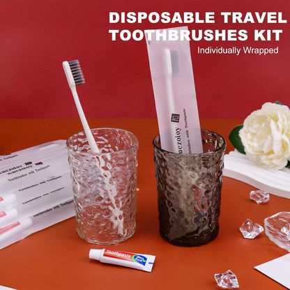 Disposable Toothbrushes with Toothpaste,30 Pack Apricot Bulk Toothbrushes Individually Wrapped Travel Toothbrush and Toothpaste Kit for Homeless,Nursing Home,Hotel,Charity