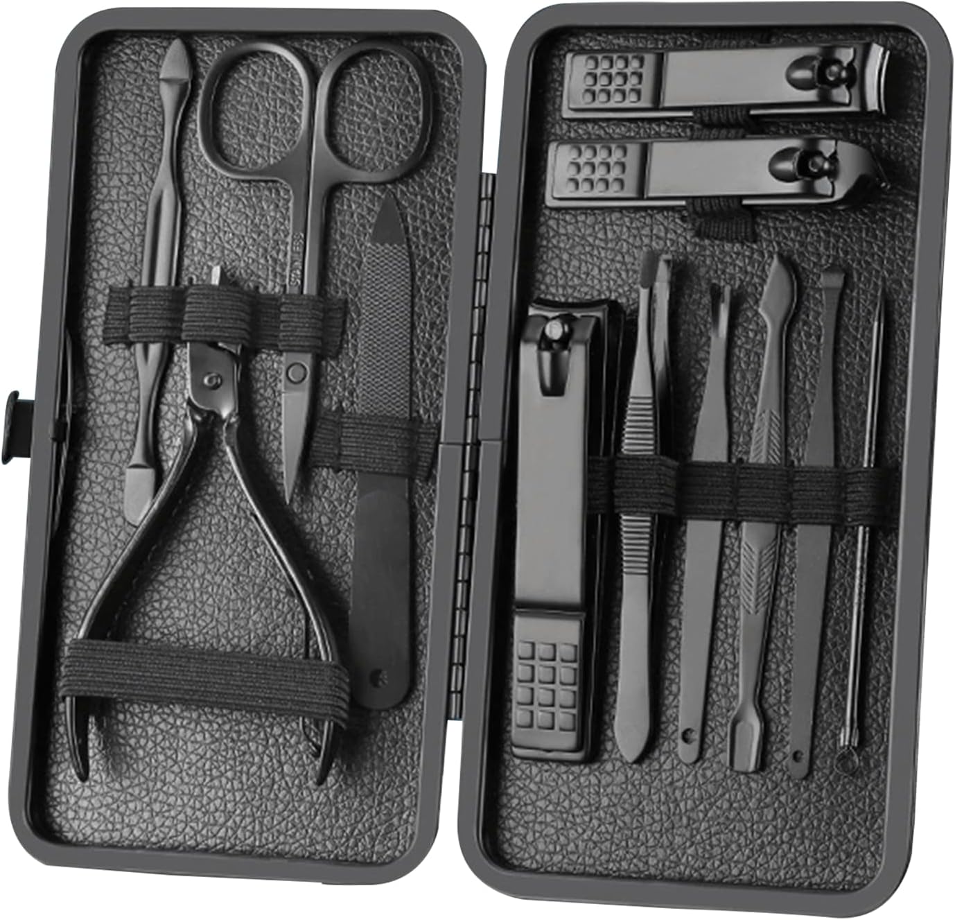 Manicure Set Nail Clippers Pedicure Kit -12PCS Stainless Steel Manicure Kit, Professional Grooming Kits, Nail Care Tools with Luxurious Travel Leather Case Gift Box (12, Black)